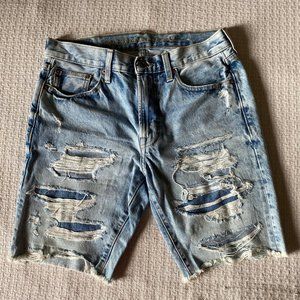 Women's Ripped Denim Destroyed Mid Rise Stretchy Bermuda Shorts Jeans